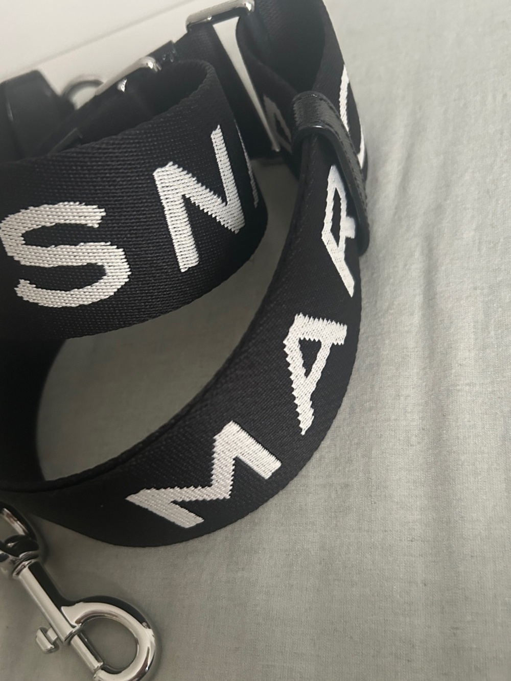 Marc Jacob’s snapshot strap Black Logo Jacquard